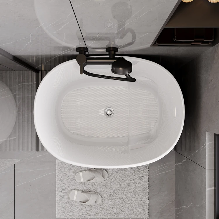 2024 New Developed High Quality Adult Round Soaking Bathtub Freestanding Modern Oval Shape Pure Acrylic Bathtub