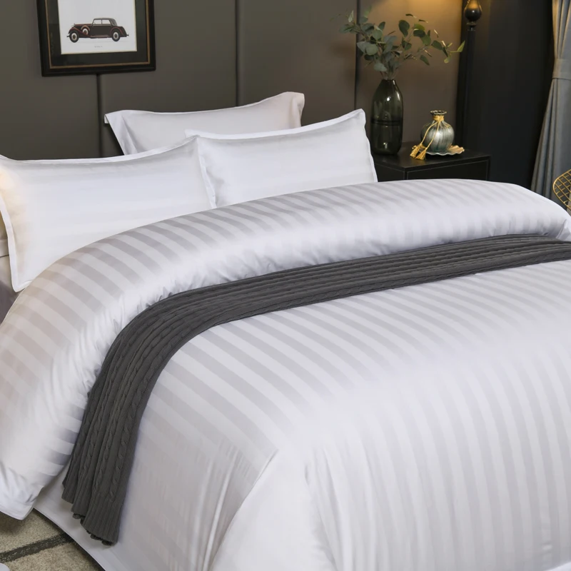 Luxury 3cm Stripe 100% Cotton Bedsheets Hotel Bedding Set for Five Star