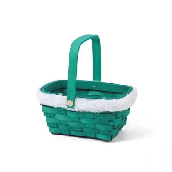 Hot Sale Food Packaging Round Bamboo Storage Basket Wood Chip Christmas Decoration Basket Candy Fruit Snack Gift Basket