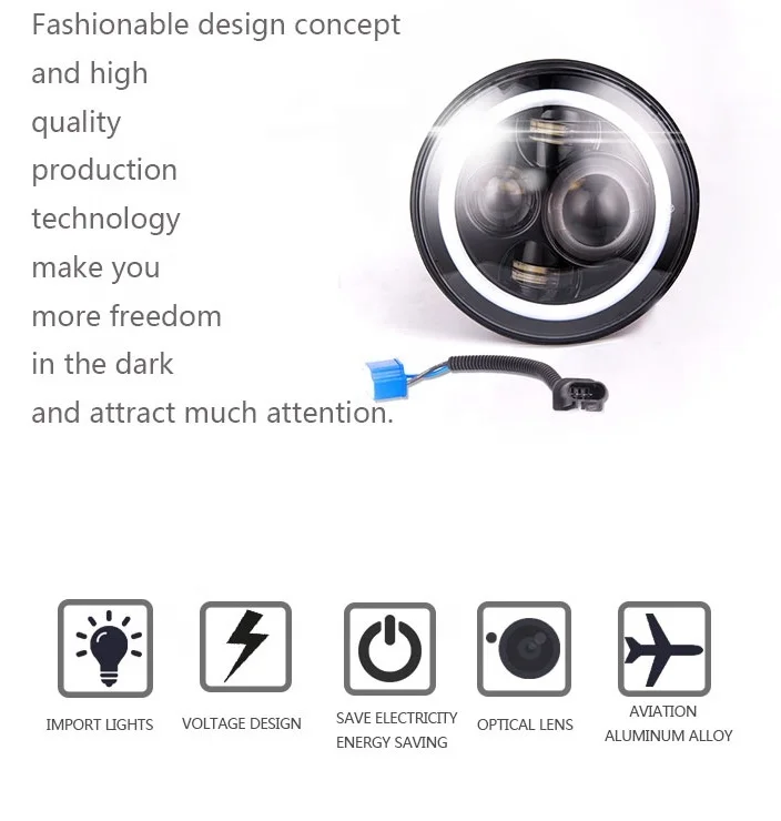 2021 hotsell model 30W 7inch Round Led Headlight Halo Angle Eyes DRL White light Headlamp For  offroad Motorcycle DC 12V