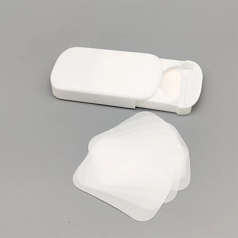 Custom logo travel white push-pull disposable portable hand wash soap flakes dry paper soap tablet foaming soap sheets