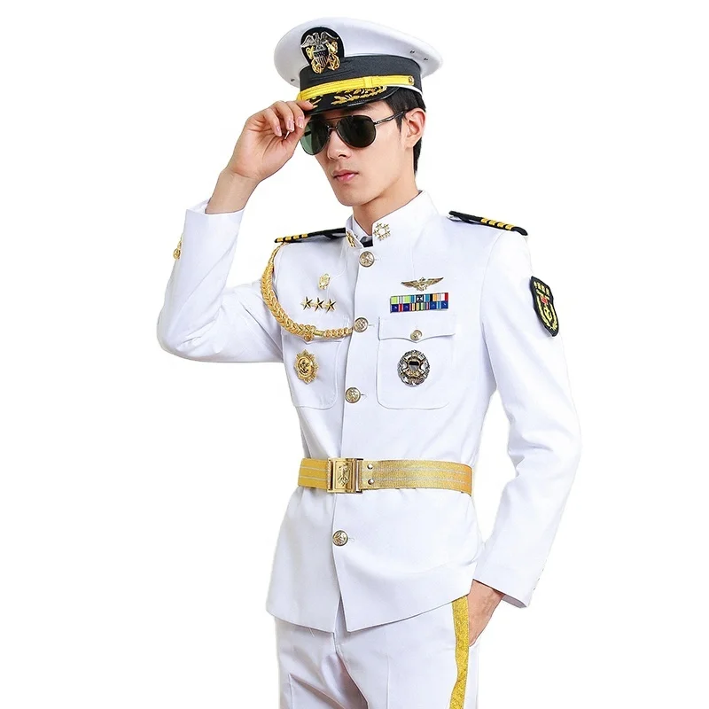 Hot Sale White Stand Collar merchant captain uniforms Merchant Seaman Commander Uniforms