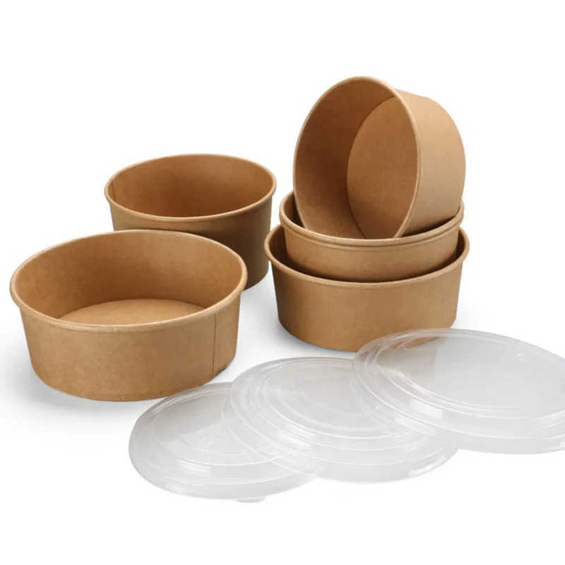 Kraft Paper Disposable Takeaway Packing Round Custom Salad Box To Wrap