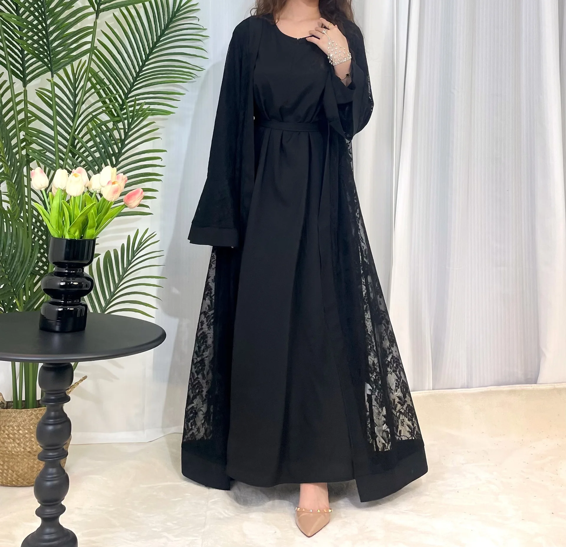 Bicomfort 2024 Elegant XXL Muslim Robe Dress Fashionable Islamic Hijab Caftan Arabic Ethnic Turkey Dresses Wholesale Set