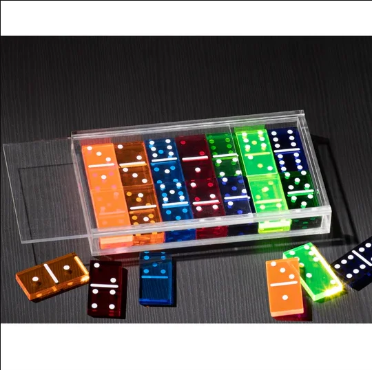 28 Pcs Double Six Family Juego Dominoes Block Custom Coloful Acrylic Domino Board Game Set with Clear Box