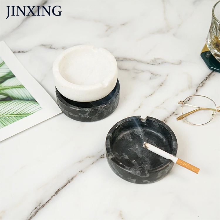 Good Quality Nordic Minimalist Style Black And White Interior Decoration Creative Fashion Natural Marble Round Ashtray