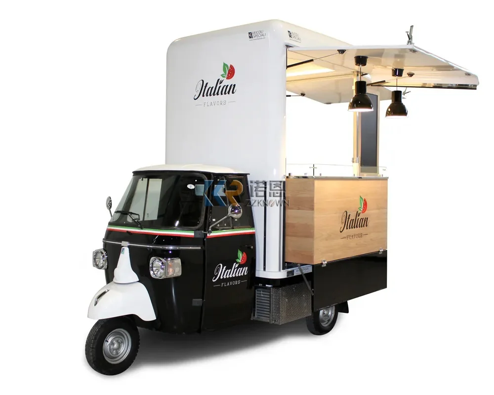 Electric Mobile Food Truck for Sale Fast Ice Cream Vending Kiosk Ape Tricycle Food Cart with Full Kitchen