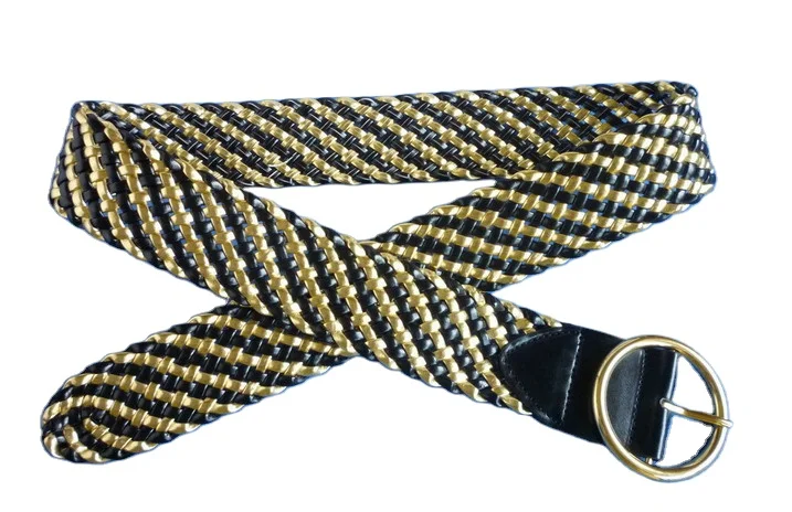 Plaited belts with round gold color buckle with mixed color braided classic and fashion design in high level quality