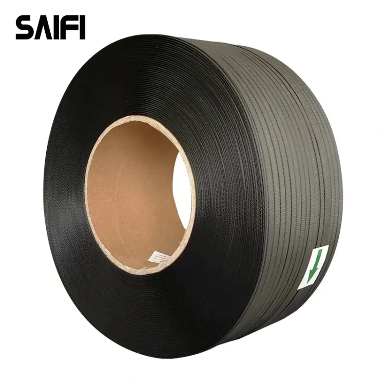 Free sample black PP box strapping roll plastic packing strip pp strap band roll for carton packing