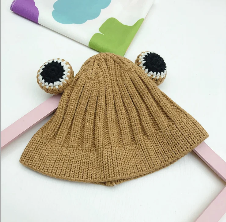 2022 Solid Color Cartoon Frog Knitted Hat Winter Warm Hat Acrylic Cap Beanie Hat For Kid Boy And Girl