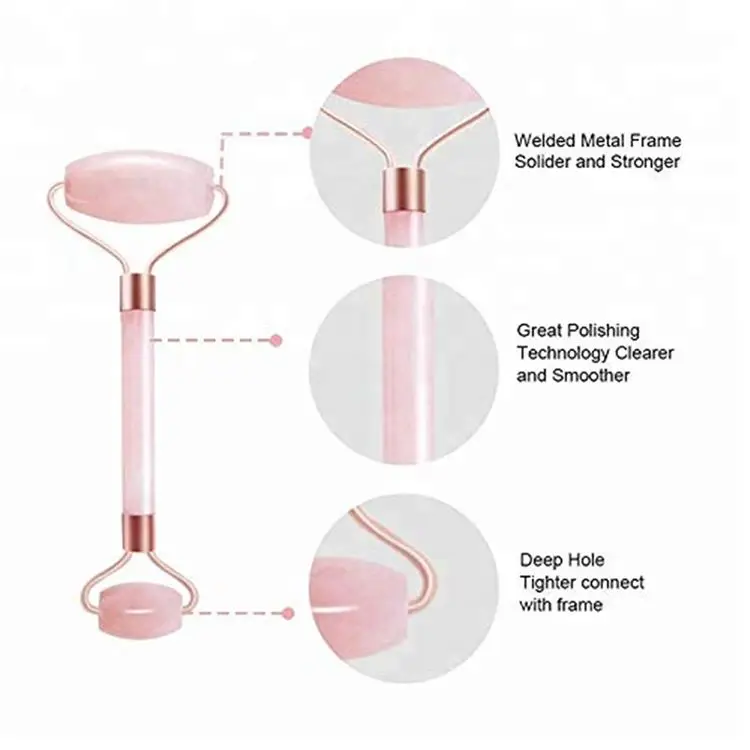 Natural crystal quartz relaxing facial massage jade stone face roller rose for face