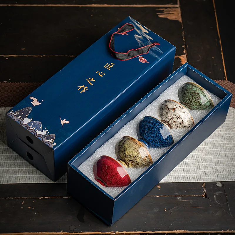 wholesale manufacturer indoor chinese 5 pcs five piece set guests gift porcelain coarse pottery tea daily classic ceramic cup