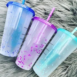 24oz Hot Color Changing Cups With Lids And Straws Bpa Free Plastic Magic Mug Color Changing Confetti Cup  16 oz