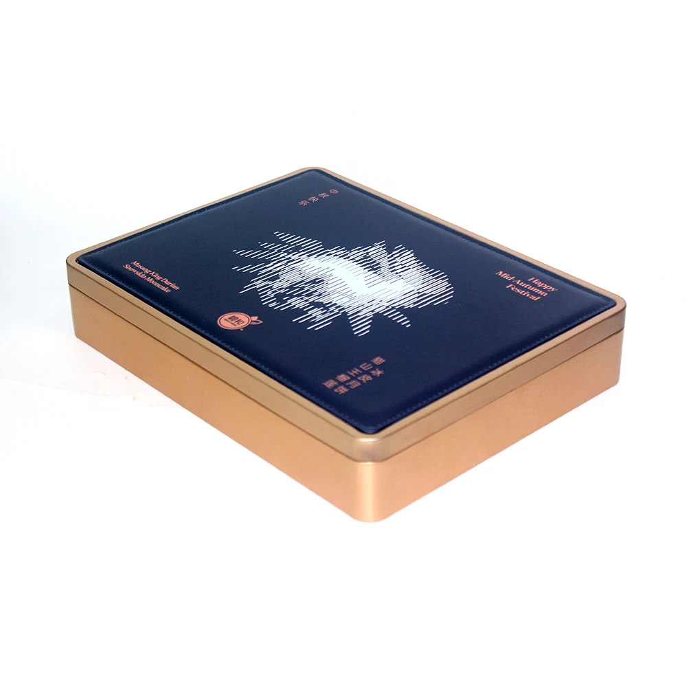 High Grade Leather Surface Big Rectangular Gift Tin Container Biscuit Toffee Metal Packaging  Mooncake Tin Box