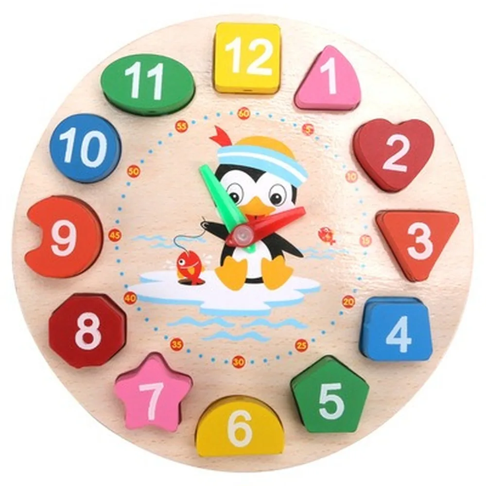 4 Styles Cartoon Animal Educational Wooden Beaded Geometry Digital Clock Puzzles Gadgets Matching Clock Toy For Children