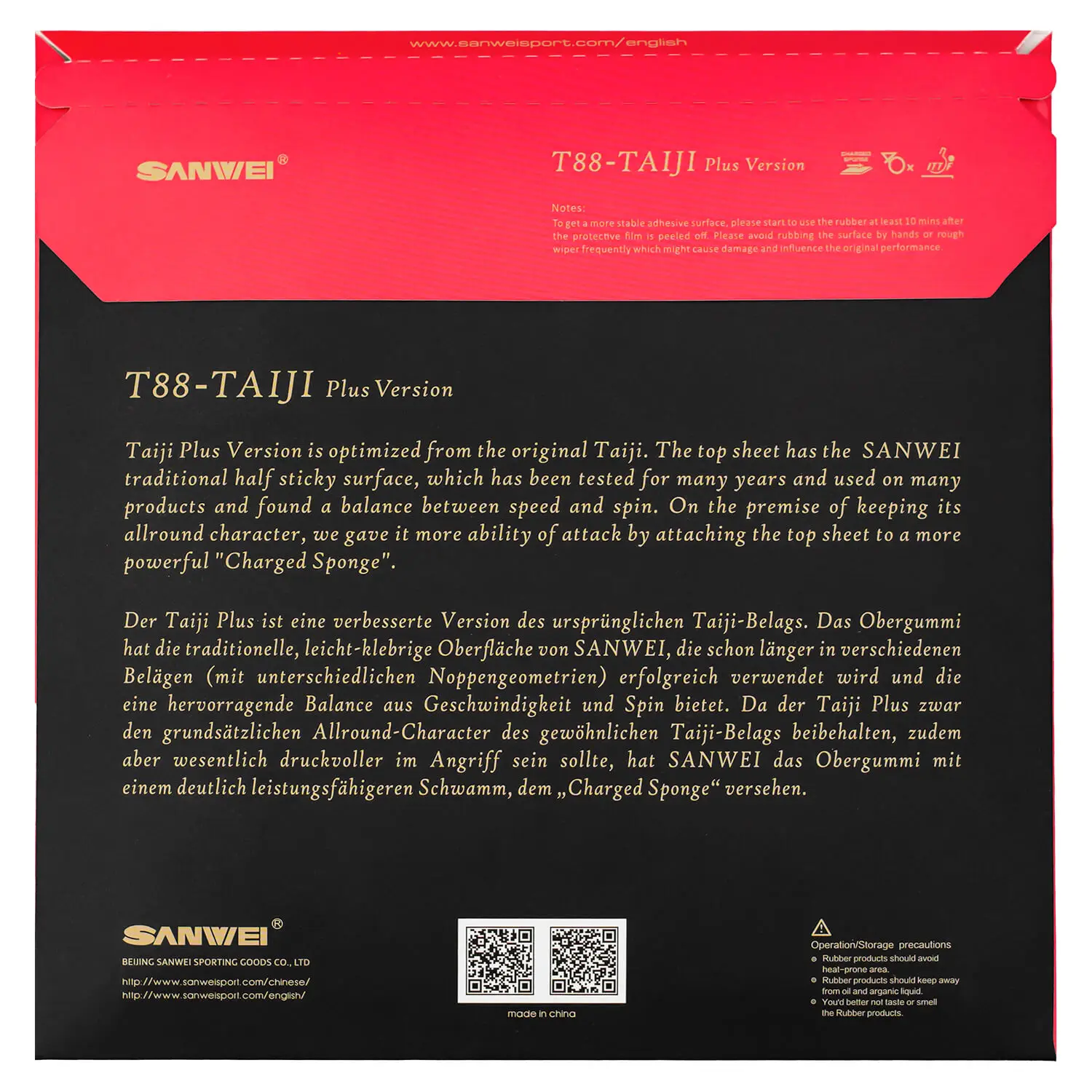 High quality SANWEI T88-Taiji Plus 2017 table tennis rubber