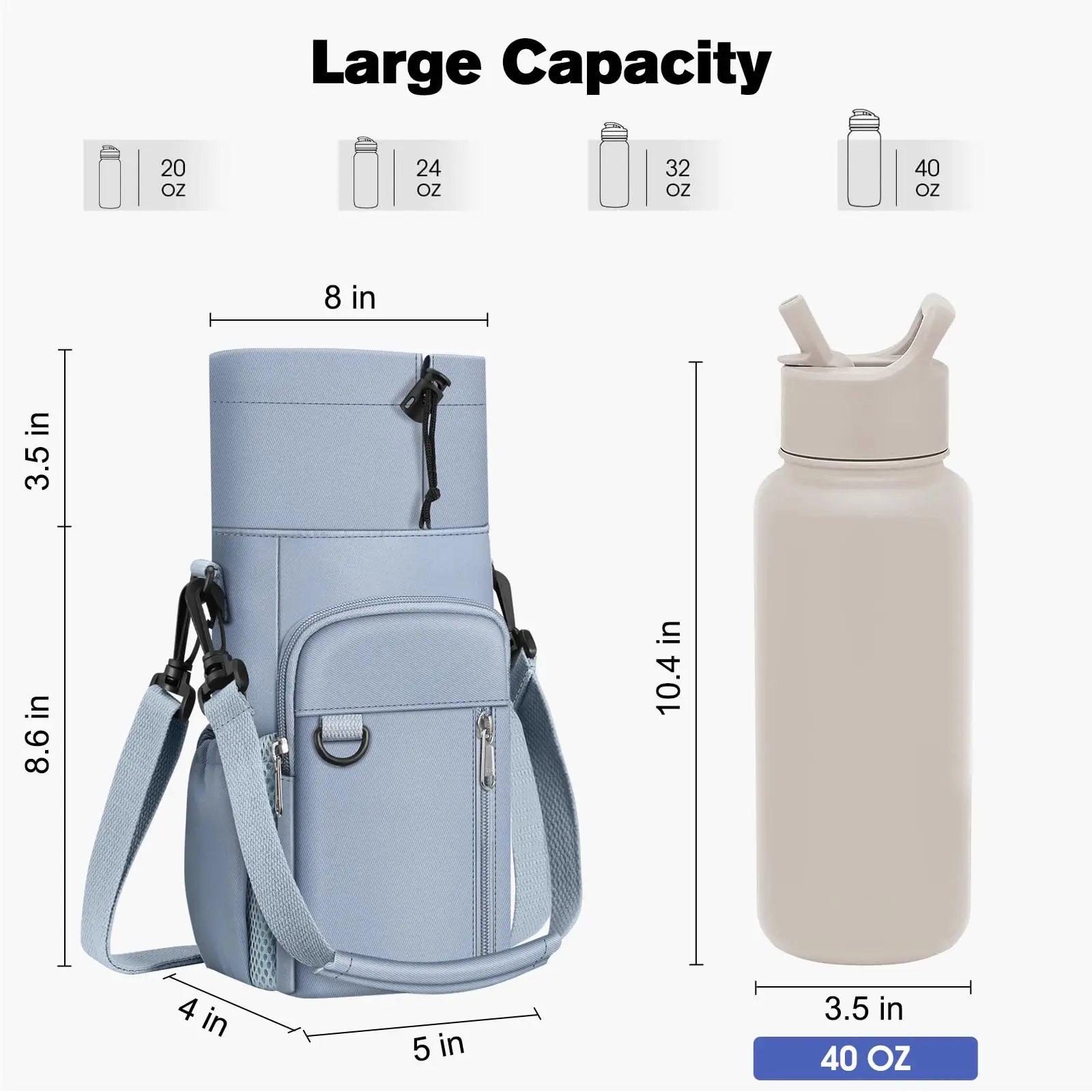 Haoen Insulated Water Bottle Pouch Holder, Water Bottle Sleeve With Phone Pocket For Walking Hiking Picnic