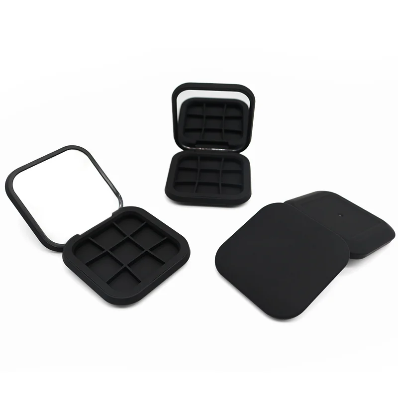 high quality Plastic square soft touch 9 colors empty eye shadow magnet case mirror blusher pallet custom colors blusher case