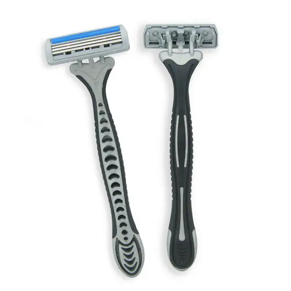 Three Blade Long Rubber Handle Hair Shaving Razor High Quality Disposable Razor With Safety Cover