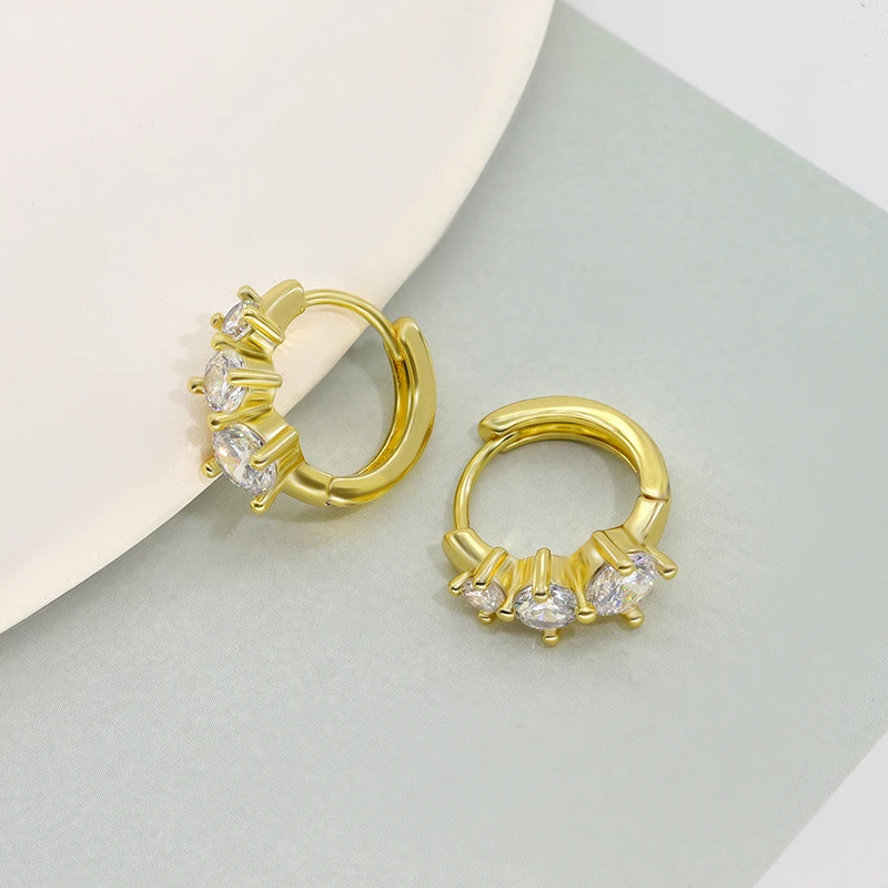Wholesale Jewelry Luxury Fashion 18K Gold Plated CZ Cubic Zirconia Diamond Huggie Hoop Earrings