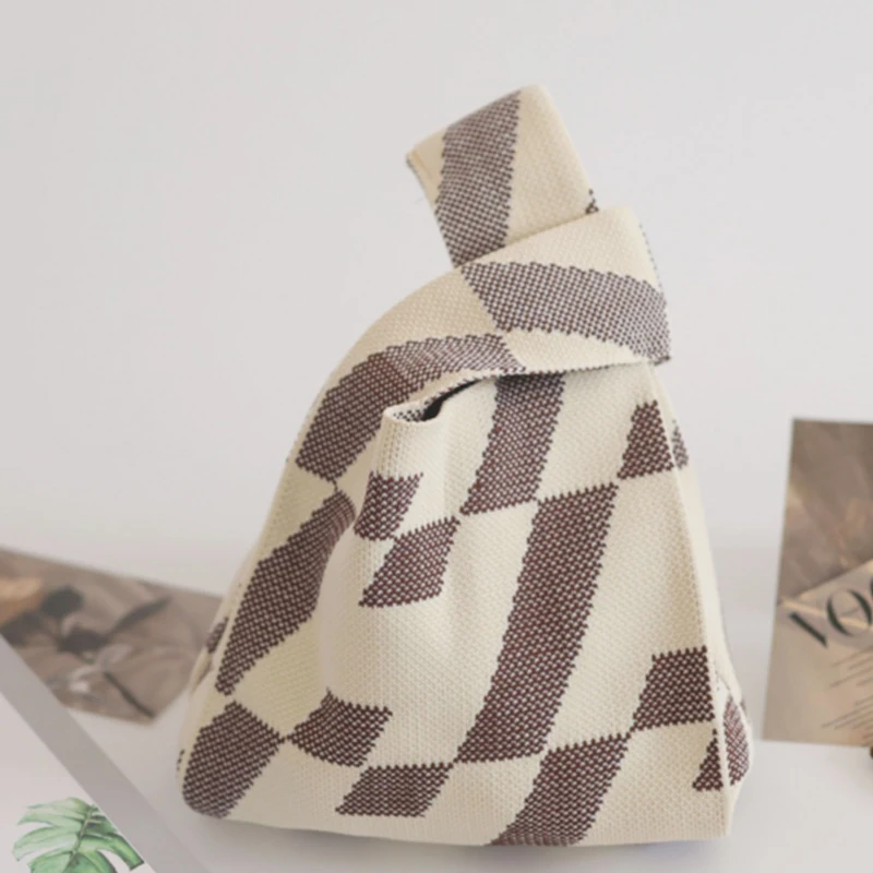 Custom Trend Knitted Handbag Bag DIY Knitting Crochet Bags Light Weight Foldable Knit Bag For Shopping