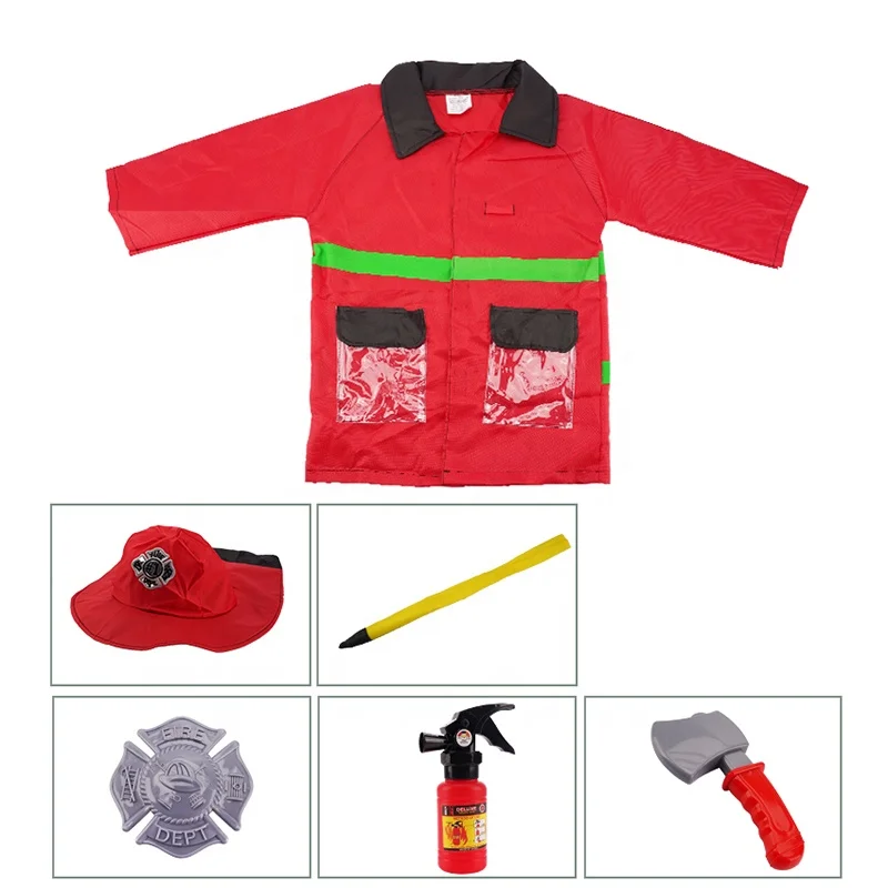 HW fire suit with hood clothing waterproof black pocket engineering tools for kids furniture make up pretend toy cosplay clothes