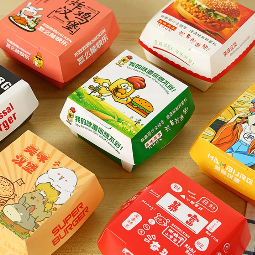 Biodegradable Take Away Food Boxes Food Packaging Hamburger Box Snack Box Square French Fries Fried Chicken Nuggets Carton Paper