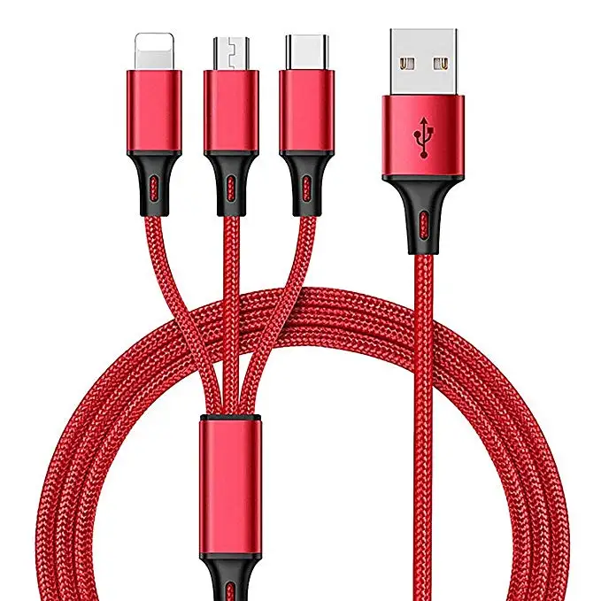 
Multi 3 in 1 fast charge cable Nylon Braided type c cable fast charging Multiple 1.2M usb phone charger cables 