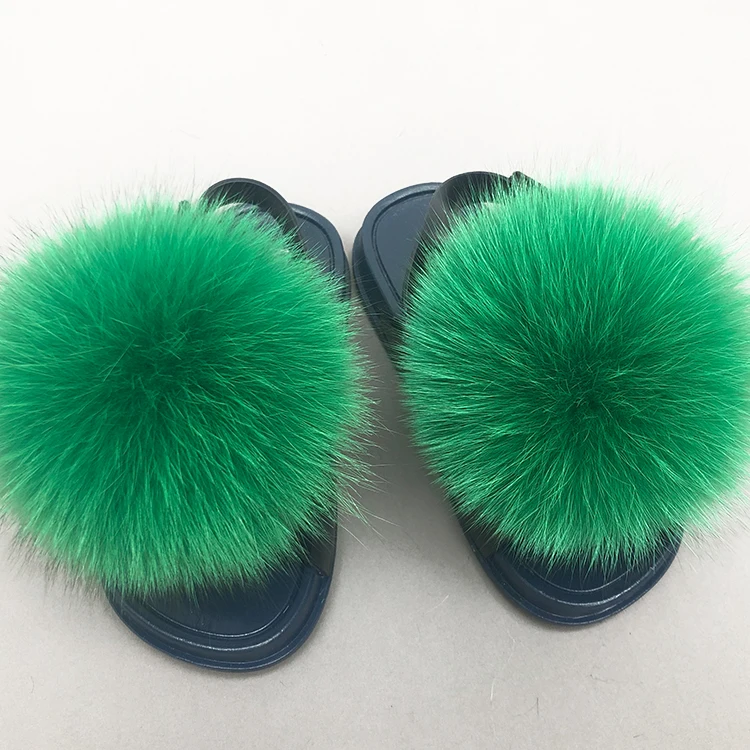 
Detachable big fluffy pom ball fox fur slides for toddlers kids with strap 