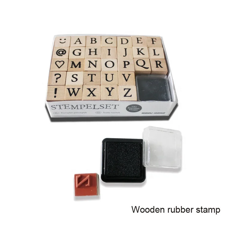 A-Z Letter 0-9 Digital Small Piece Wooden Rubber Stamp Set