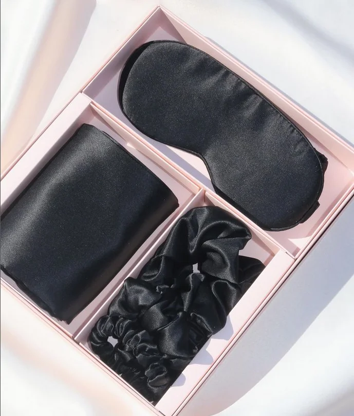 Роскошные резинки для волос из 100% чистого шелка, наволочка и маска для глаз в коробке