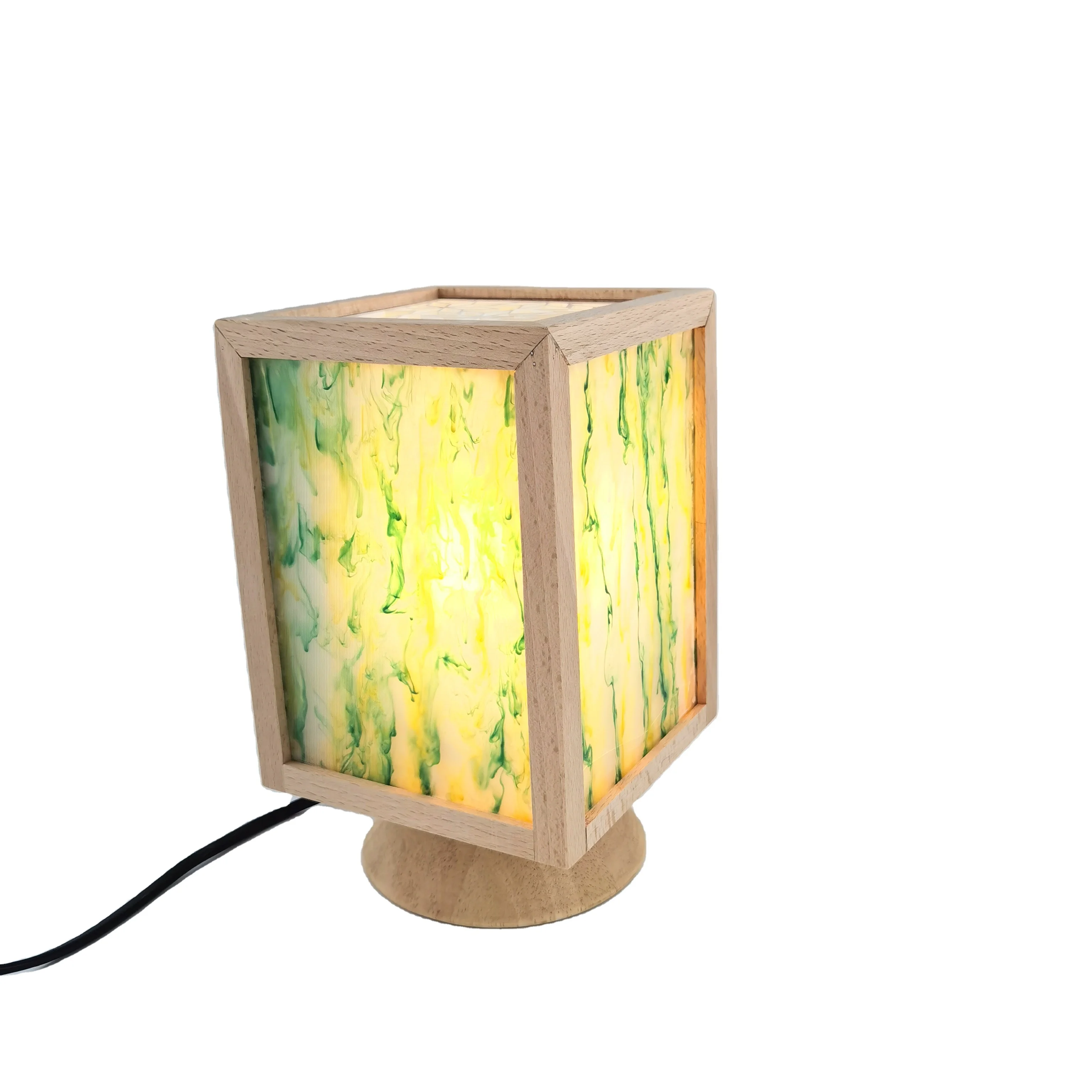 E27 LED Bulb Wooden Table Lamp Art Engrave Crafted Acrylic Modern Table Lamp For Living Room Bedroom Decoration