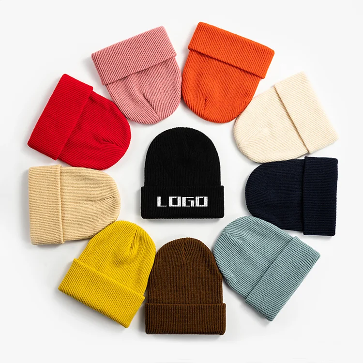 Fashion Designer Unisex Acrylic Knitted Custom Logo Sublimation Oversized Plain Beanie Girls Hat Winter Hats