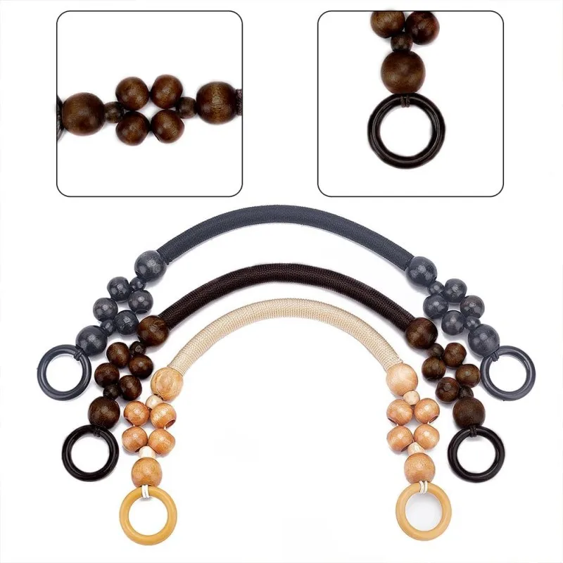 hot sale Wooden Beaded Replacement Purse Bag Handles,Nylon Rope Purse Straps for DIY Crochet Bag Making