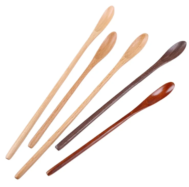 Customized Logo Long-Handle Solid Wooden Spoon for Honey Solid Bamboo Tea Stirring Stick Household Coffee Scoop