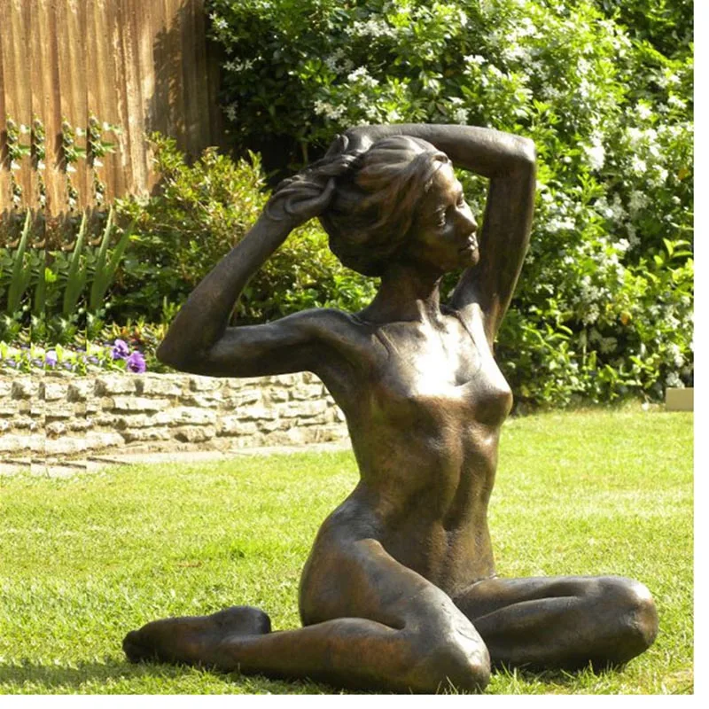 New Modern art decoration live -action big and small metal standing beautiful girl nude statue bronze sexy woman sculpture