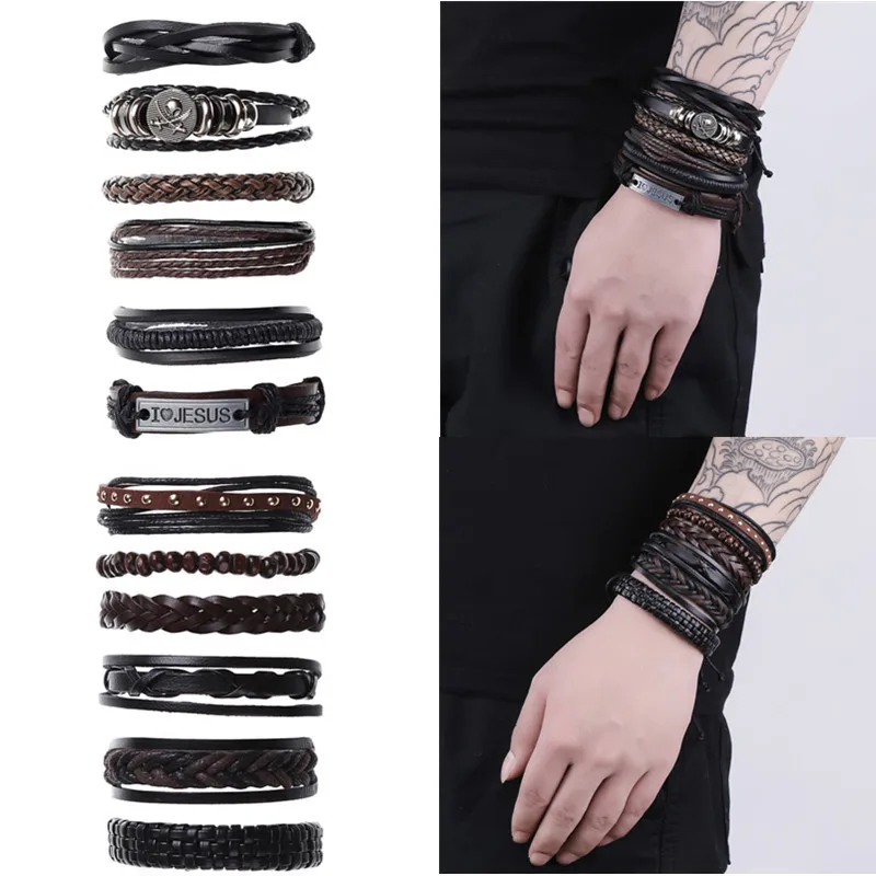 oem odm factory direct sale Custom Braided Mens Adjustable Leather Bracelet for men With Silver Buckle man bracelet