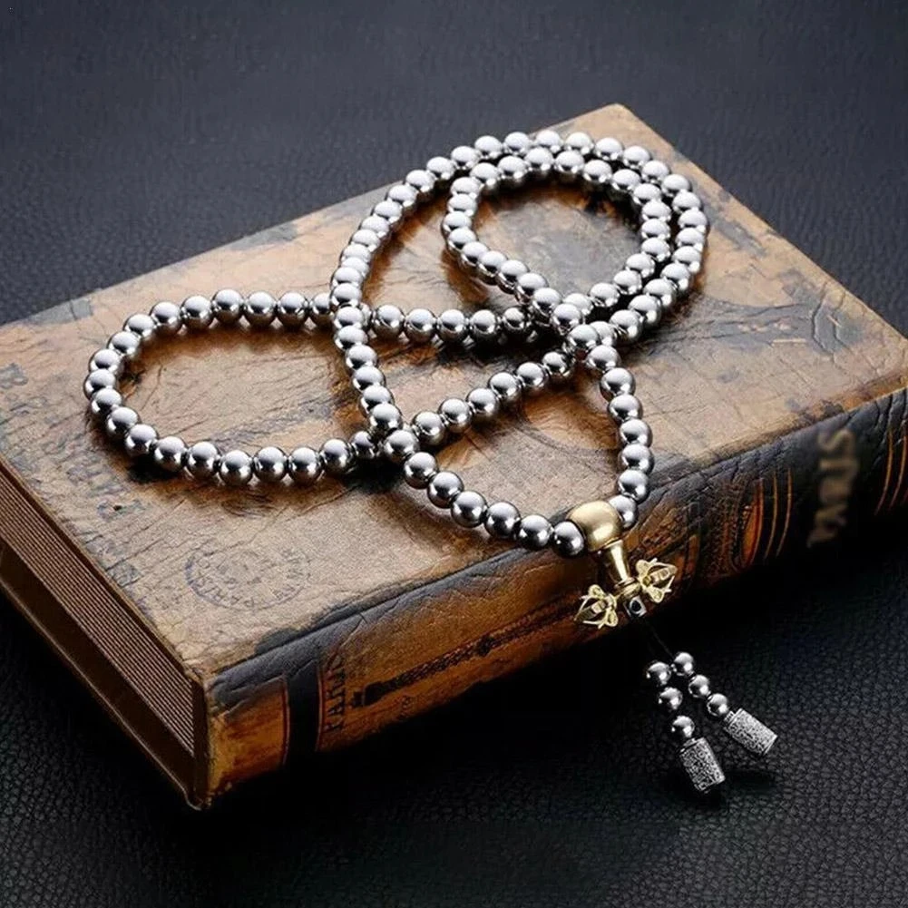 Personal Protection Self Defense Tool Buddha Beads Necklace Chain Jewelry Whip Outdoor Self-defense Tools
