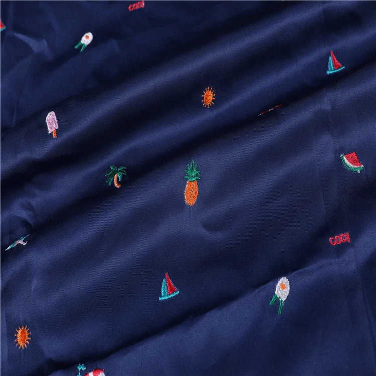 
100% polyester 75D*150D twill microfiber peach skin embroidered beach shorts fabric 