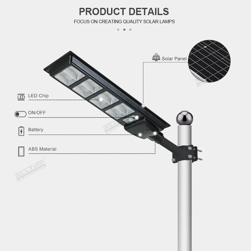 ALLTOP Plastic Outdoor Time Control 50 100 150 200 250 300 Watt All In One Led Solar Street Light