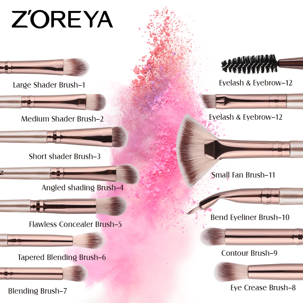 12pcs Eye Makeup Brushes Set Kit Blending Brush Synthetic Hair Makeup Beginner Accept Private Logo Plastic Handle with PU Black