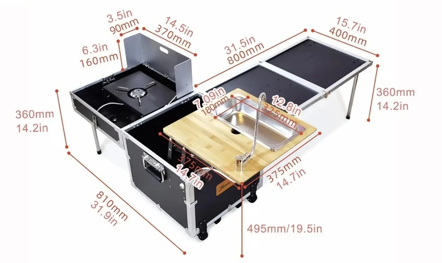 Outdoor Camping Cooking Set Camping Mobile Kitchen Box Cook Table Stove Portable Car Folding Kitchen for Outdoor Camping Hiking