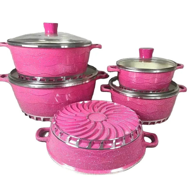 10 PCS Die Casting Aluminum Nonstick Cooking Pots Pink Non Stick Casserole Cookware Set