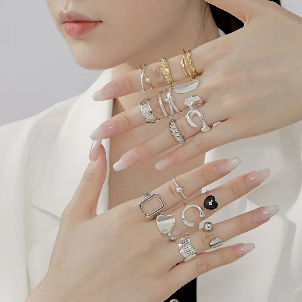 Dylam Trending No Moq Stacking Eternity Chunky Promise 18k Gold Plated Custom Adjustable Engagement Wedding Rings