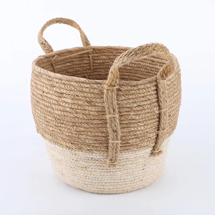 Wholesale corn rope straw woven Storage basket with handle