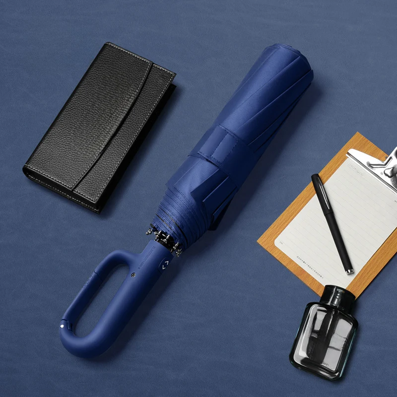 Big Size 27 Inches Windproof Strong Reinforced Automatic 3 Folding Umbrella For Men Large Buckle Handle