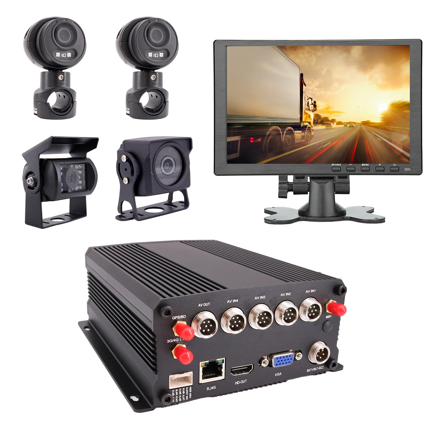 4CH 4G Lte GPS WIFI RJ45 1080P Vehicle Truck DVR Kit SSD/SD Drive IR IP68 Camera CMS APP/WEB Remote View for Fleet Truck Bus