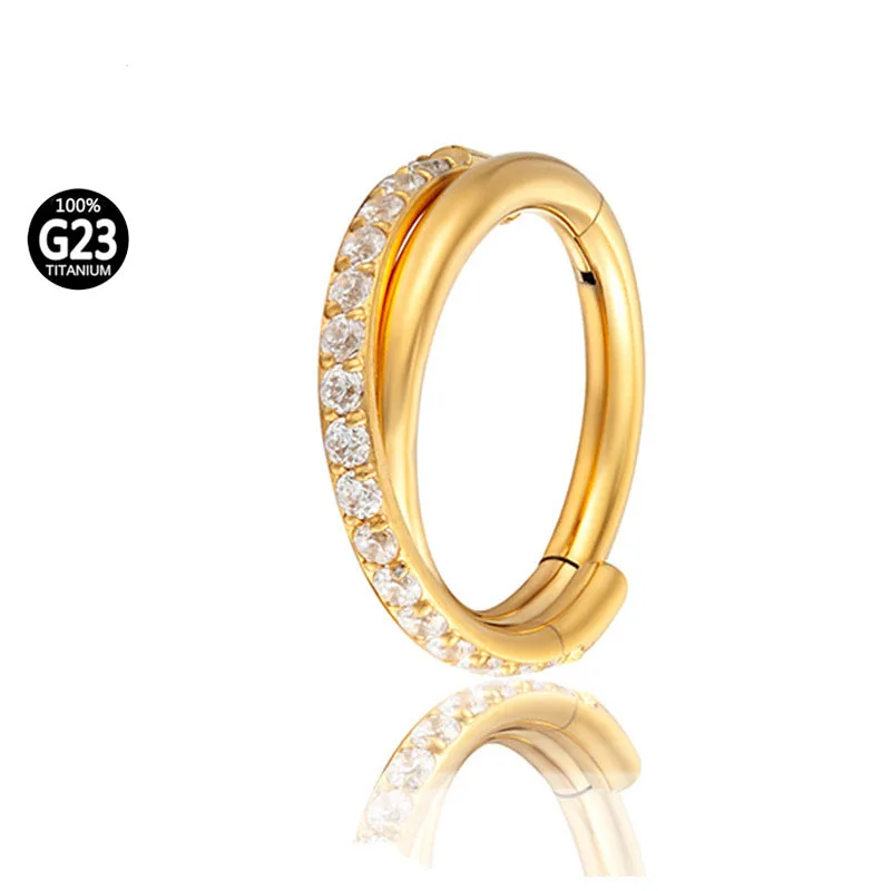 G23 Titanium  High-Grade 16g Body Piercing Jewelry Zircon Closed Round Circle Septum Piercing Hinged Clicker Segment Nose Ring