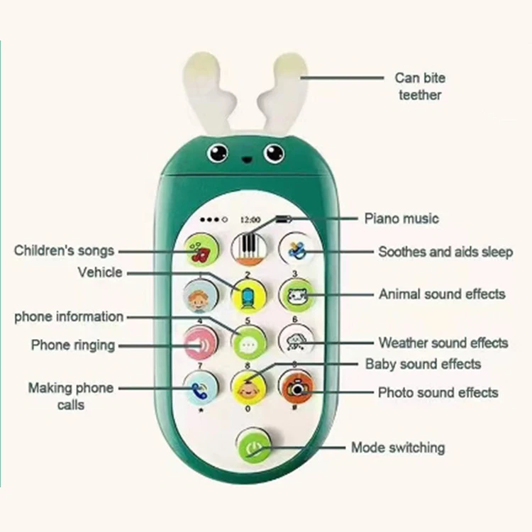 ITTL infant baby gift soft music toy mobile phone with light plastic kid phone