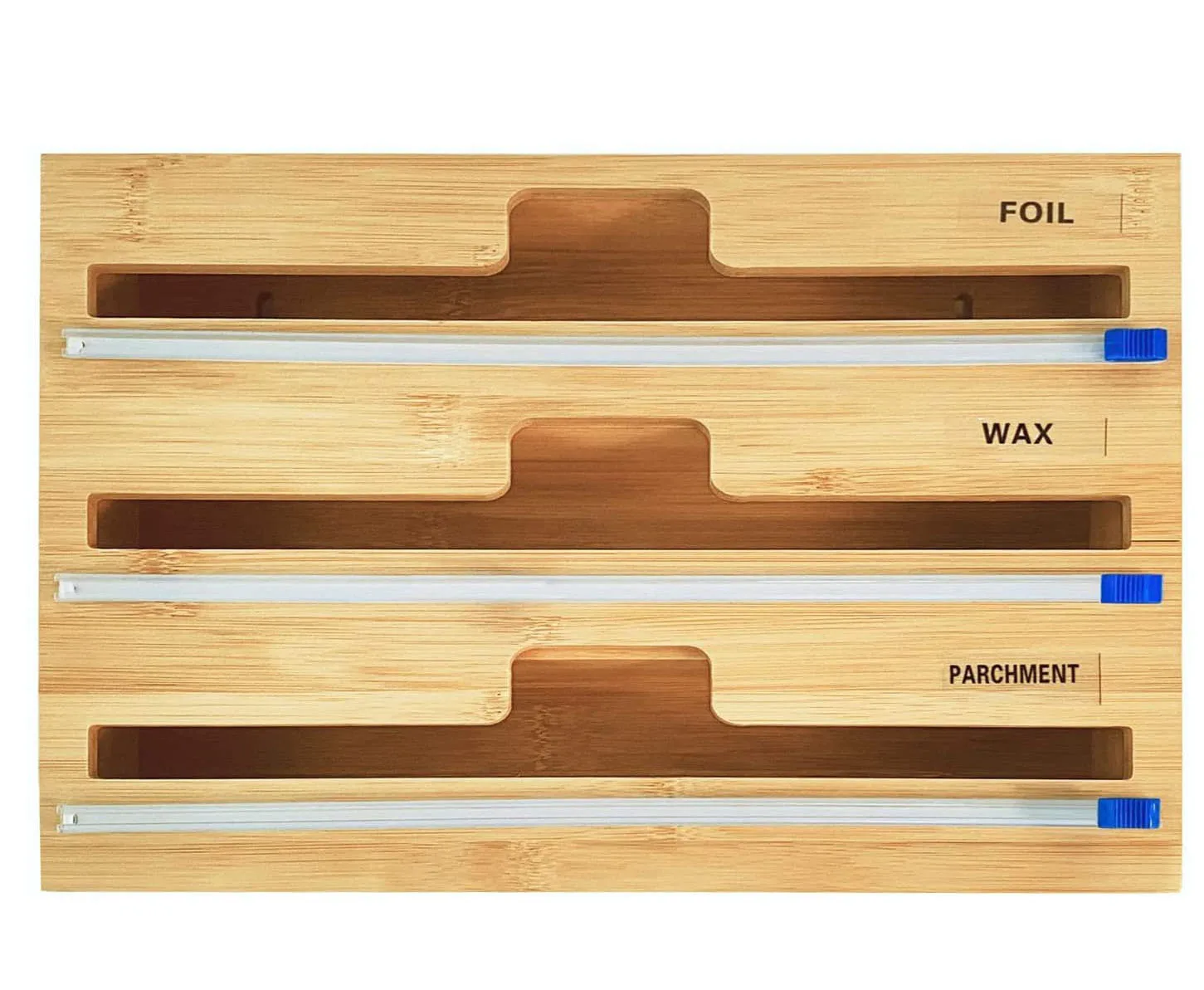 Bamboo Foil and Plastic Wrap Organizer Foil And Wax Paper Organizer Cling Magnetic Plastic Wrap Dispenser With Cutter